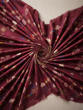 Polo Cotton: 4M Unstitched Maroon Floral Suit Fabric - Premium Lawn