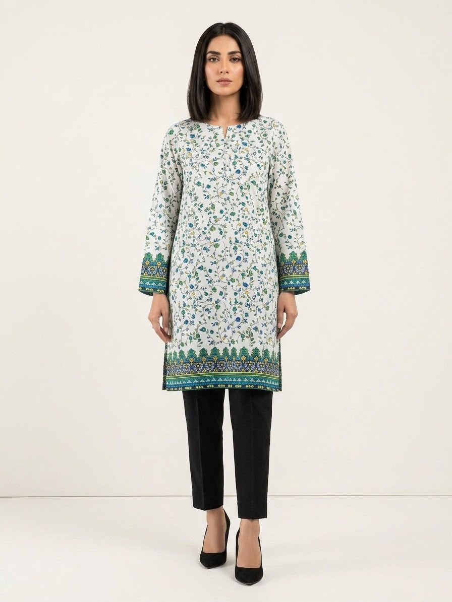 Elegant Floral & Border Printed Polo Cotton Unstitched Shirt – 4M