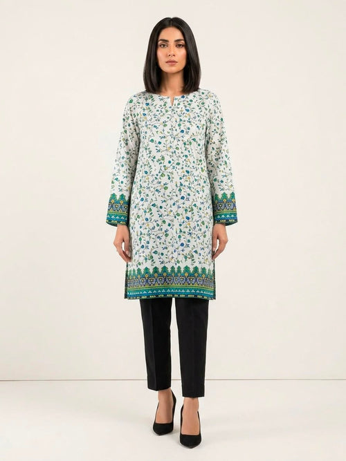 Elegant Floral & Border Printed Polo Cotton Unstitched Shirt – 4M