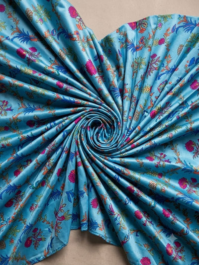 Polo Cotton: 4-Meter Unstitched Premium Cotton Suit Fabric - Blue Floral