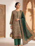 Polo Premium: Unstitched 3-Piece Beige Animal Print Suit Fabric with Green Dupatta
