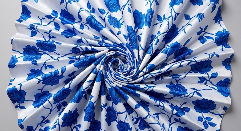 Classic Blue & Cream Floral Polo Cotton Unstitched Dress – 4M Fabric