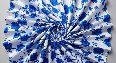 Classic Blue & Cream Floral Polo Cotton Unstitched Dress – 4M Fabric