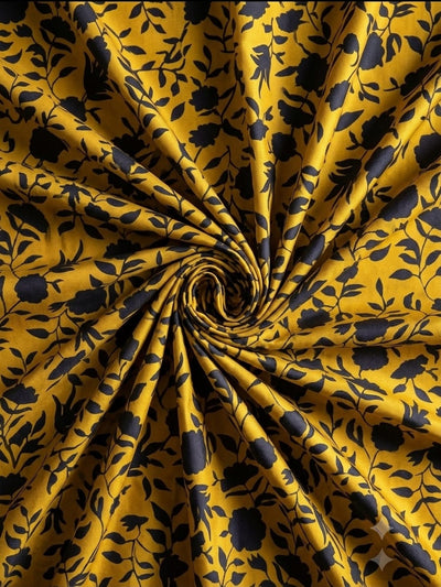 Golden Botanical Printed Polo Cotton Fabric – 4M Unstitched