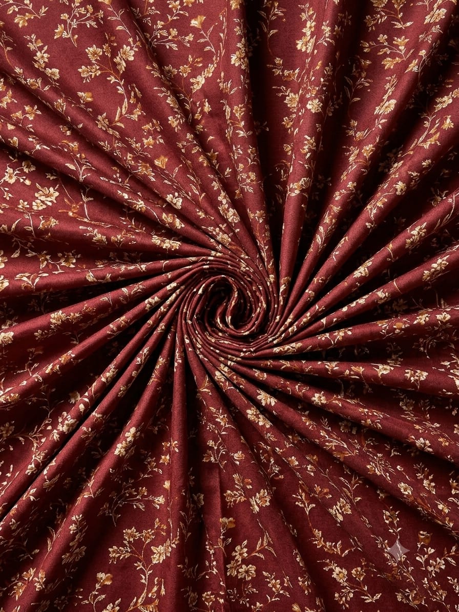 Maroon &amp; Gold Botanical Dress Material – 4M Unstitched Cotton Fabric