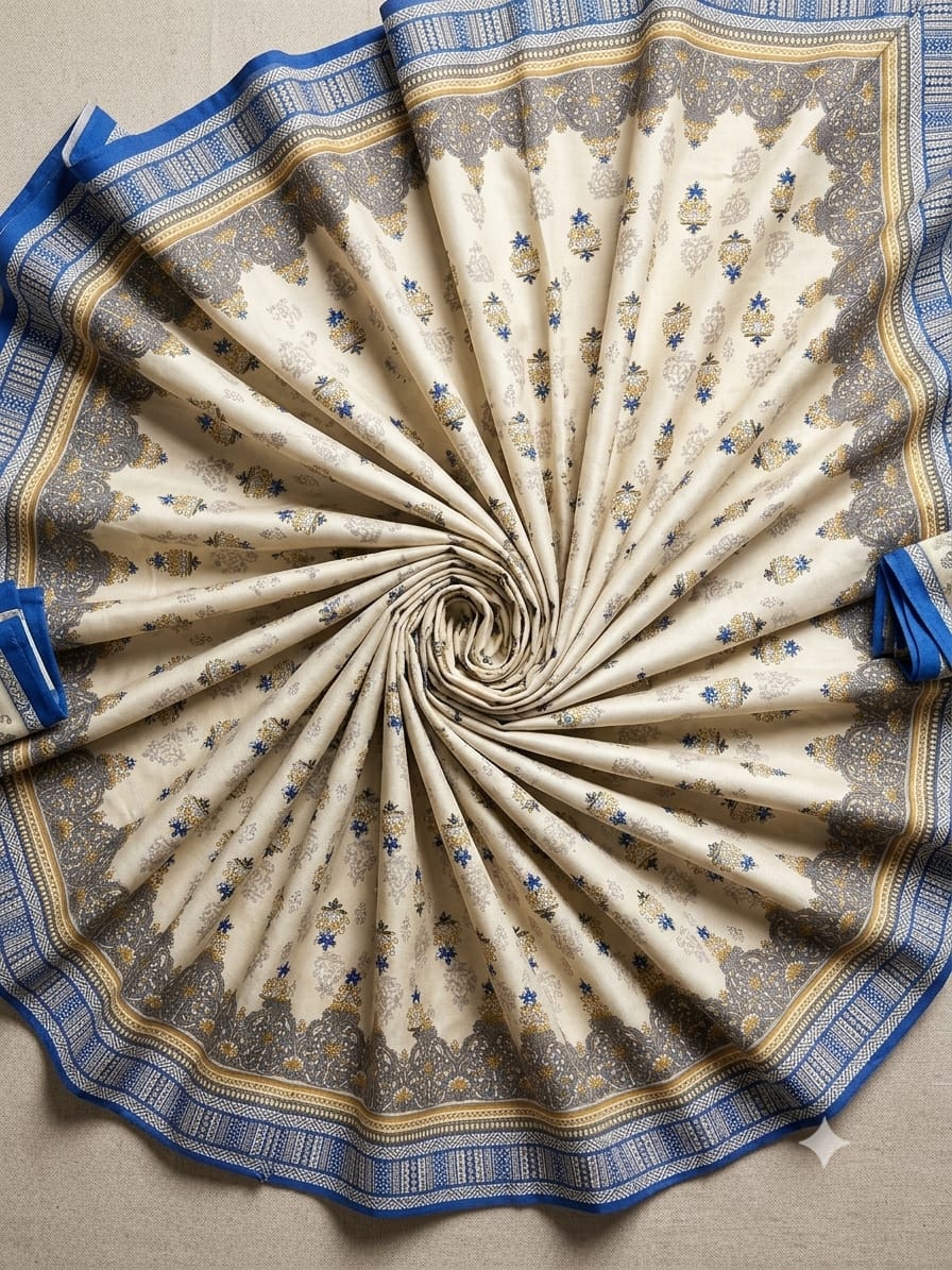Off-White Ethnic Print Polo Cotton Fabric – 4M Unstitched Dress Material