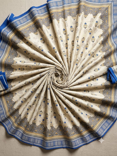 Off-White Ethnic Print Polo Cotton Fabric – 4M Unstitched Dress Material