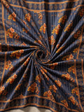 Must-Have Navy Blue Floral and Stripe Print Pure Cotton Fabric (4M)