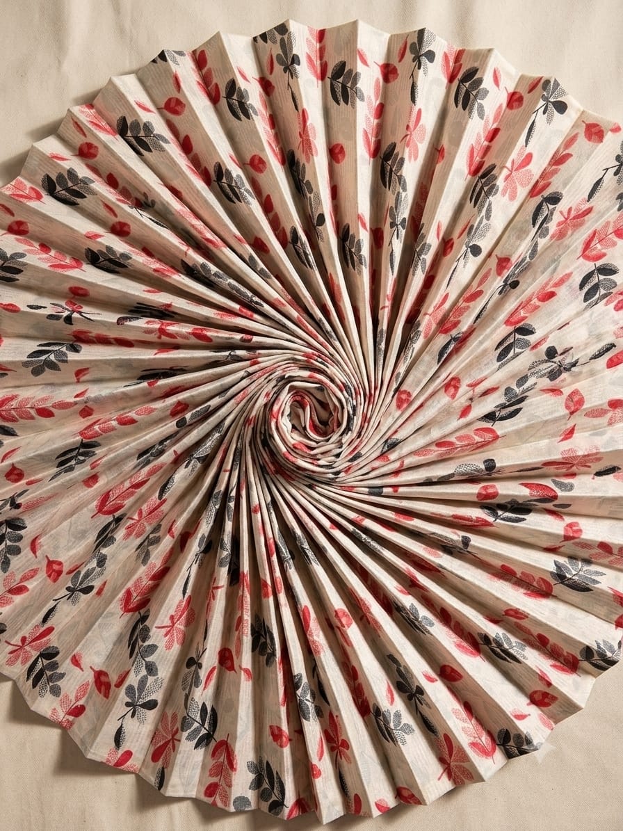 Polo Cotton: 4M Unstitched Cream Suit Fabric with Red & Grey Leaf Print - Premium Lawn