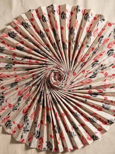 Polo Cotton: 4M Unstitched Cream Suit Fabric with Red & Grey Leaf Print - Premium Lawn