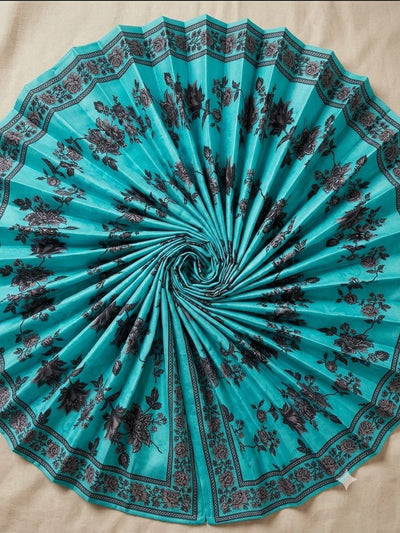 Product Title Polo Cotton: 4M Unstitched Vibrant Turquoise Suit Fabric with Dark Floral & Border Print - Premium Lawn