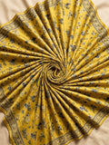 Polo Cotton: 4M Unstitched Yellow Floral Print Suit Fabric with Contrast Grey & White Ditsy Motifs