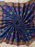 Polo Cotton: 4M Unstitched Royal Blue Bandhani & Geometric Patch Print Suit Fabric with Detailed Borders