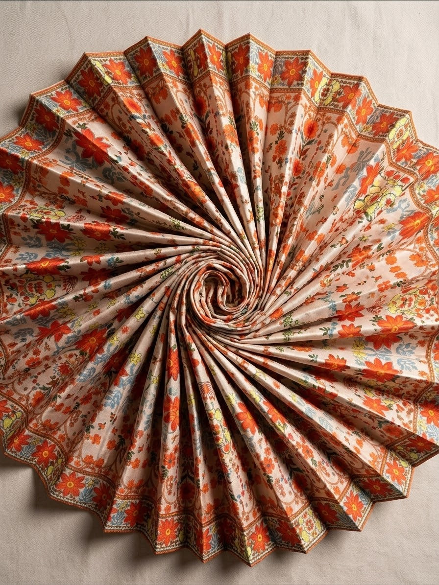 Polo Cotton: 4M Unstitched Beige Floral Print Suit Fabric with Vibrant Orange Motifs