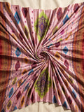 Polo Cotton: 4M Unstitched Pink Ikat Print Suit Fabric with Multi-colored Diamond Motifs