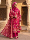 Polo Premium: Unstitched 3-Piece Fuchsia Floral Lawn Suit Fabric