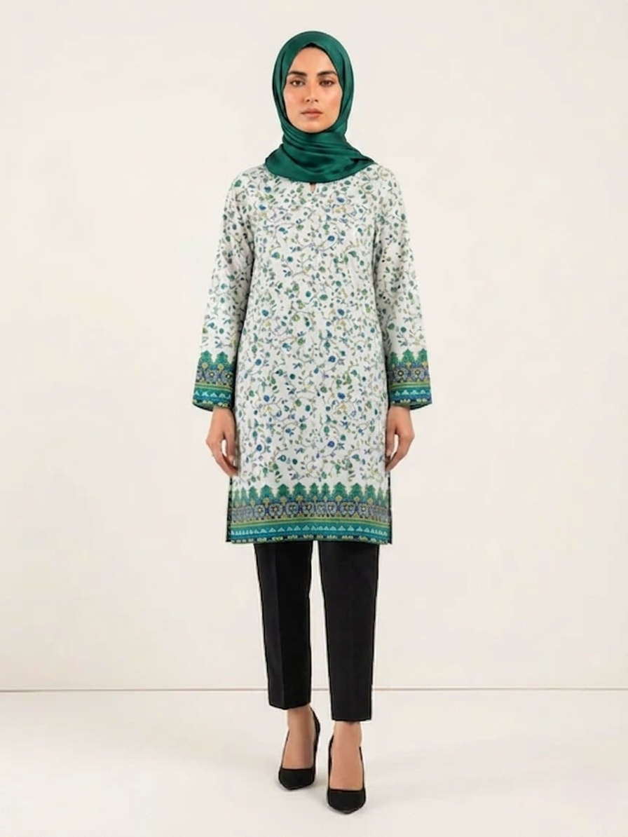 Elegant Floral & Border Printed Polo Cotton Unstitched Shirt – 4M