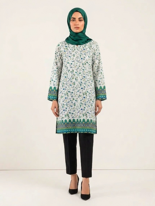 Elegant Floral & Border Printed Polo Cotton Unstitched Shirt – 4M