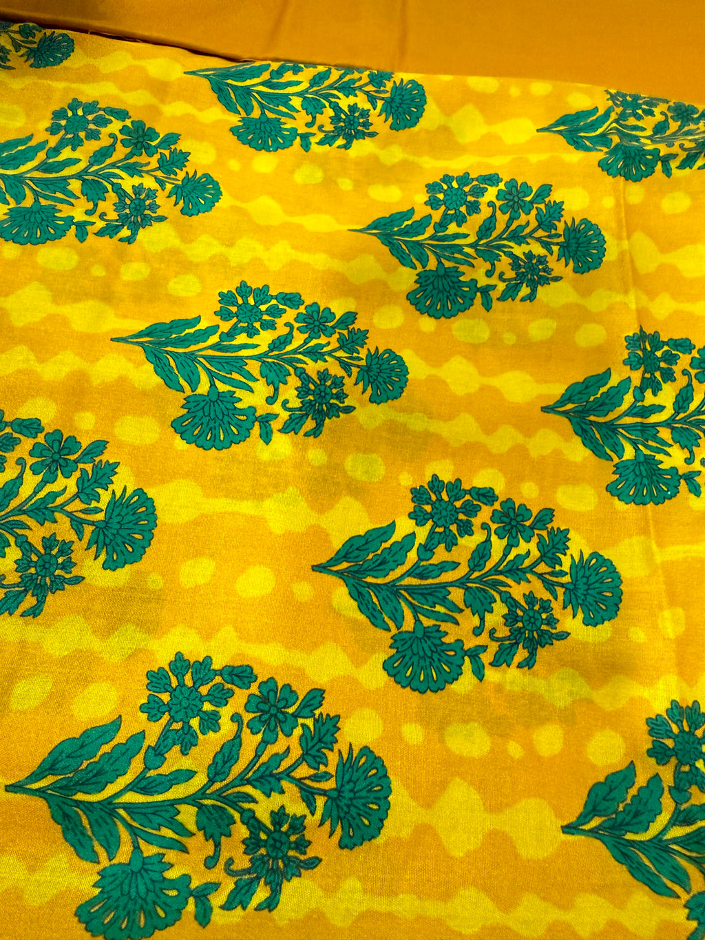 Yellow Floral Motif Kameez with Striped Leheriya Dupatta 3-Piece Suit