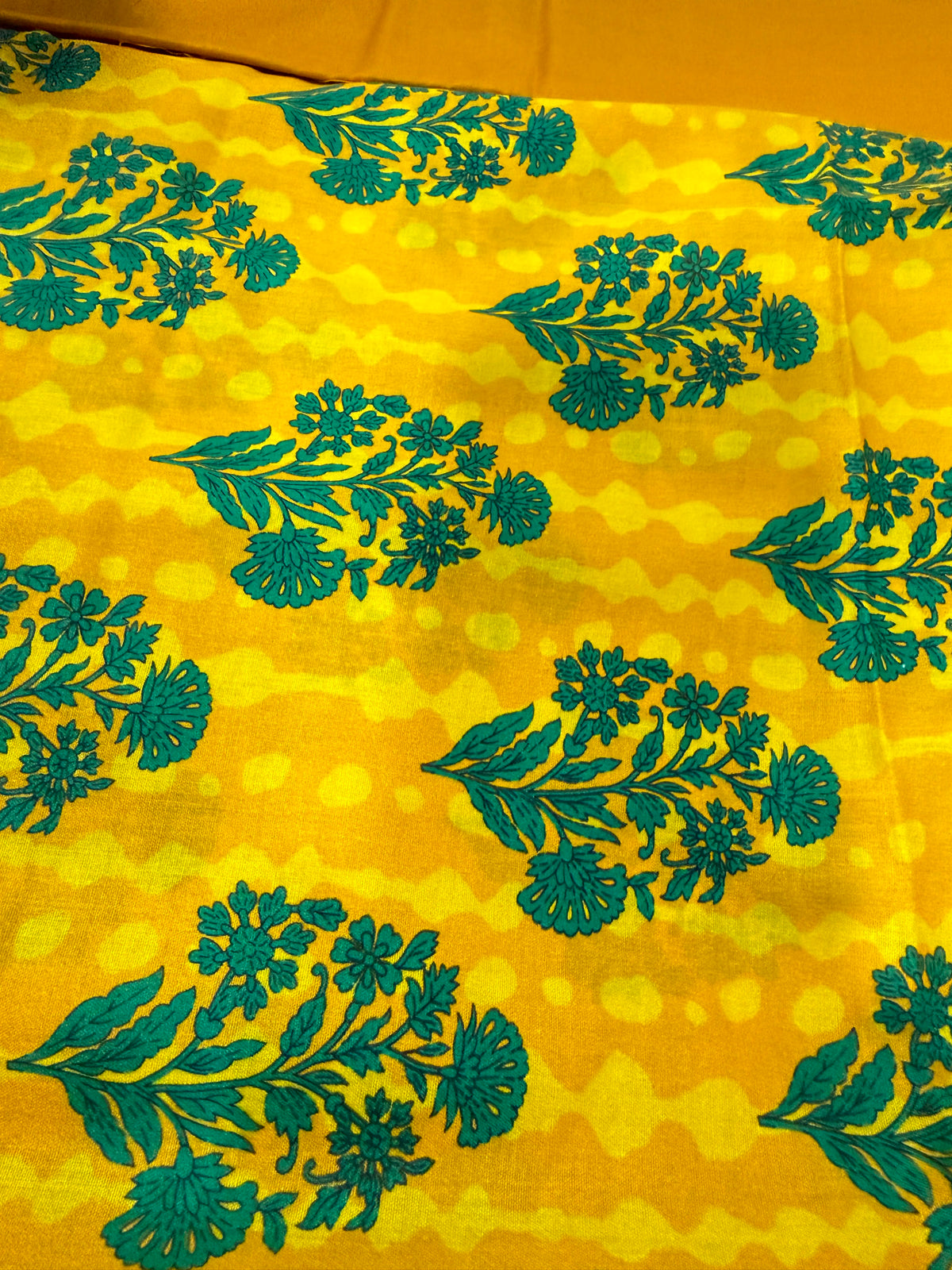 Yellow Floral Motif Kameez with Striped Leheriya Dupatta 3-Piece Suit