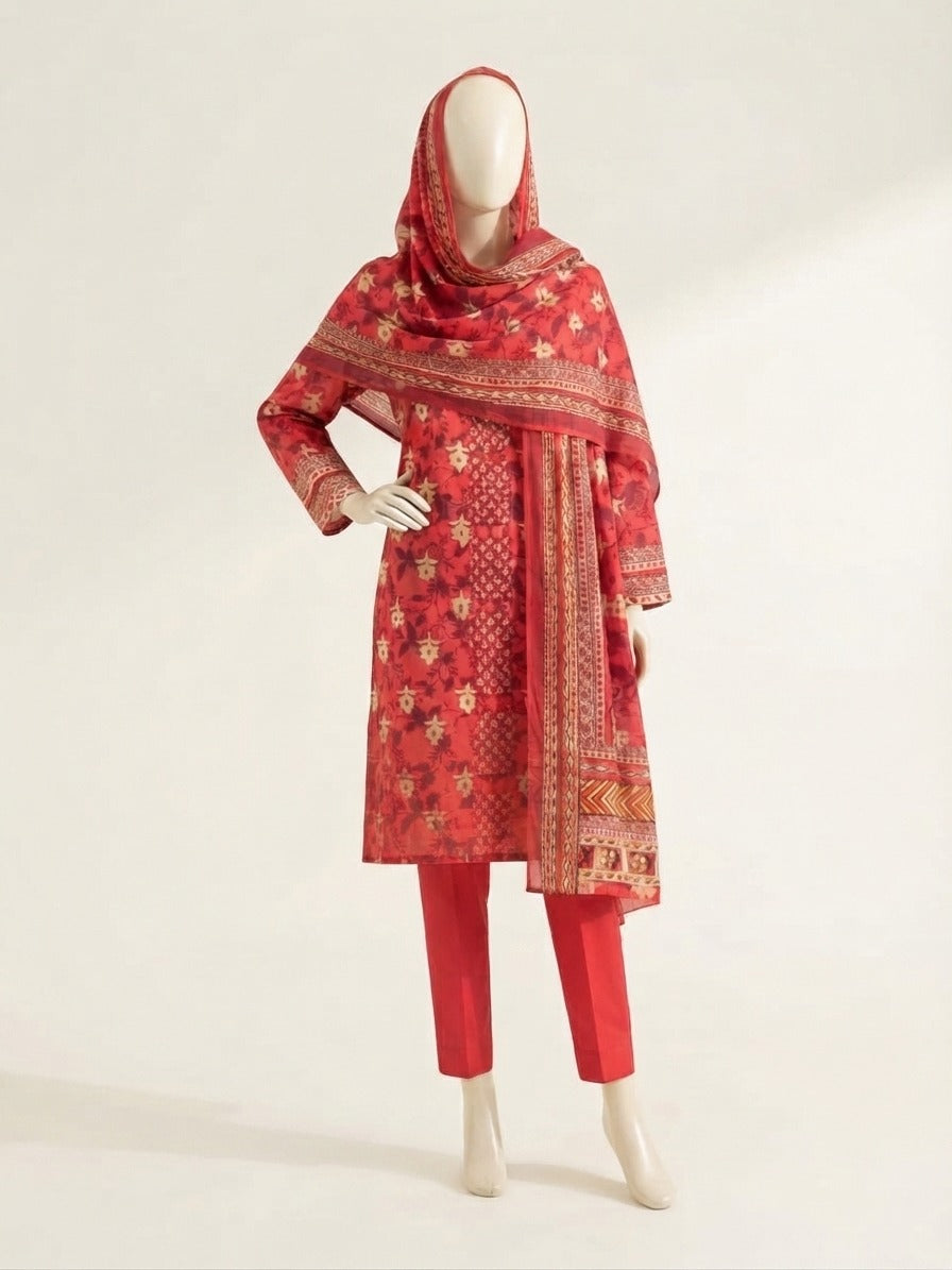 Red Floral Motif 3-Piece Suit
