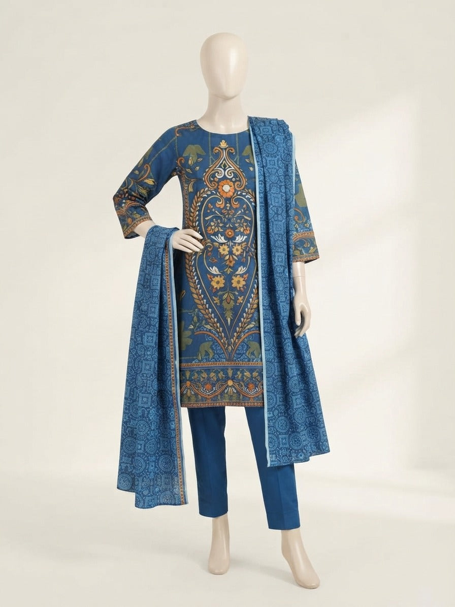 Royal Blue Medallion 3-Piece Lawn Suit